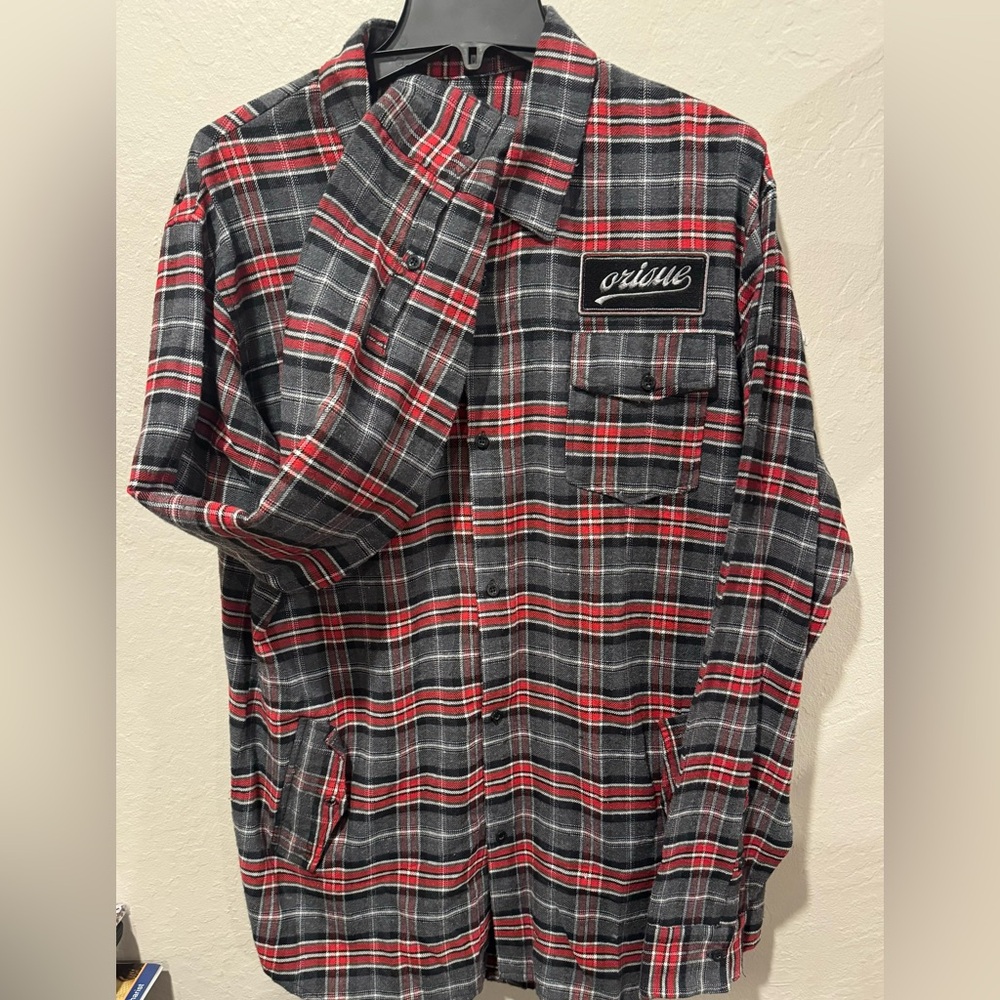 Orisue -RETHINK plaid button down men’s shirt size XL